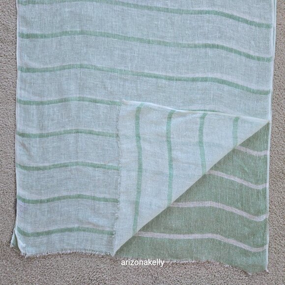 NWOT Threads Napa Valley Linen Scarf Green & White Stripe - Picture 5 of 9